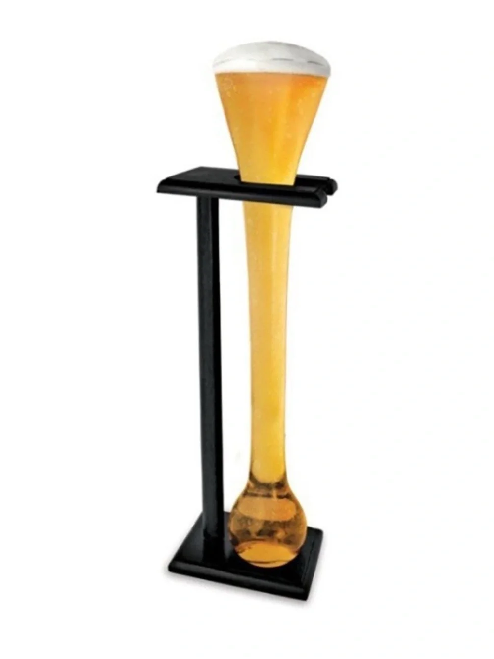 DAVE AND BUSTERS GLASS YARD OF ALE W/WOODEN STAND - 80 OZ